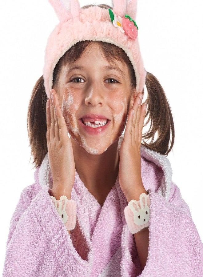 WHAVEL 3PCS Face Wash Headband and Wristband Set, Cute Rabbit Ears Headband for Washing Face Makeup Head band Wrist Towels Arm Bands (pink) - Image 5